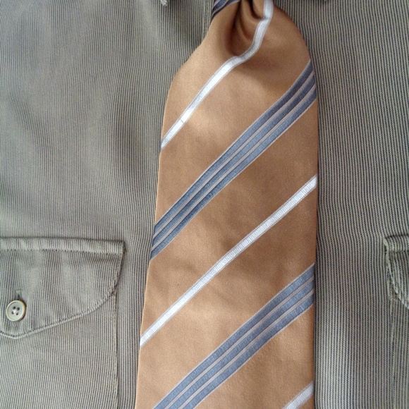 ERMENEGILDO ZEGNA SILK TIE GOLDEN BROWN STRIPED 59 - Picture 3 of 8